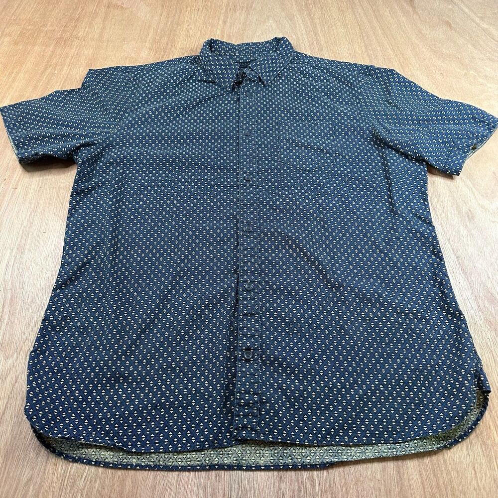 AllSaints Linen Blend Short Sleeve Button Up Shirt Men’s XXL Blue Print